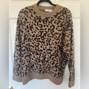 Mango Leopard Print Crew Neck Sweater - Beige and Dark Brown